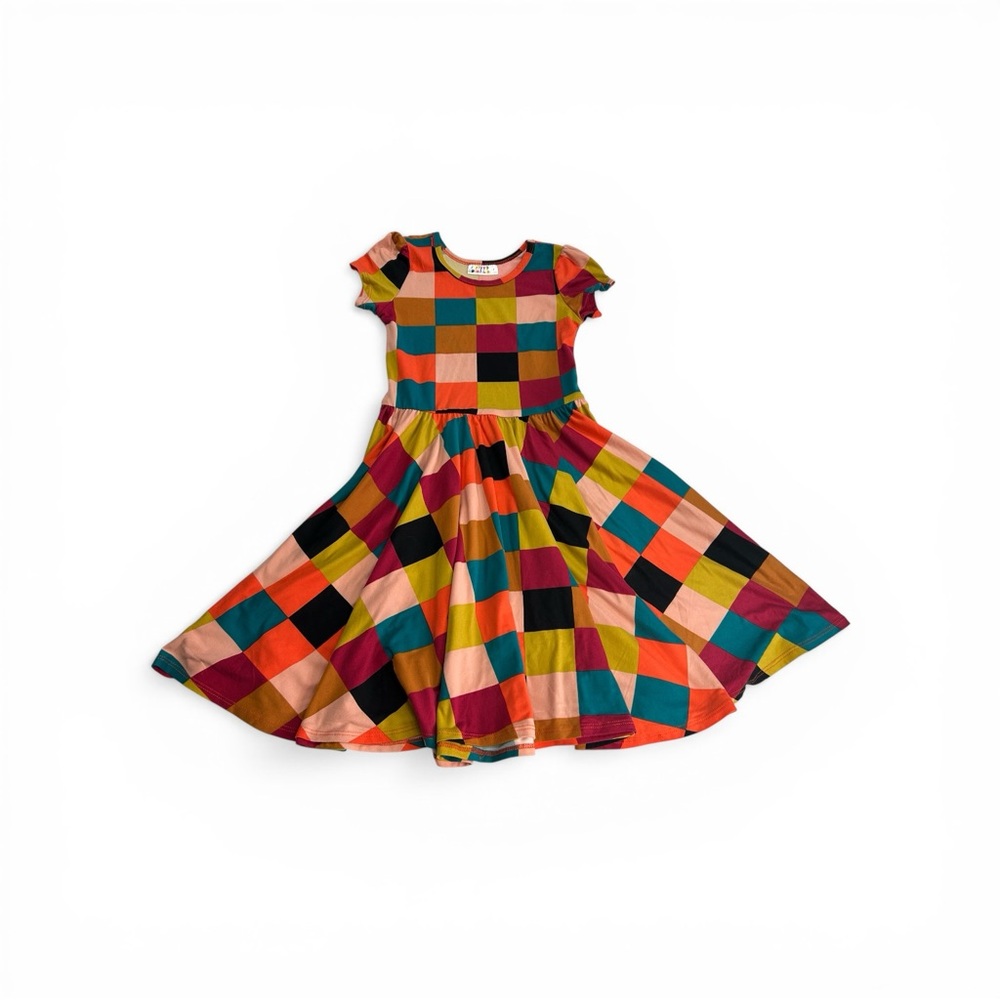 Dot Dot Smile Patchwork Print Girls Twirl Dress Casual Spring Summer Sz 7